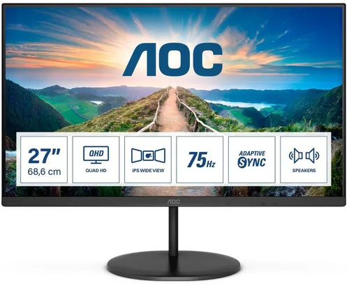 AOC Q27V4EA - 27 Zoll QHD Monitor mit AdaptiveSync, flickerfrei und augenschonend für höchsten Sehkomfort