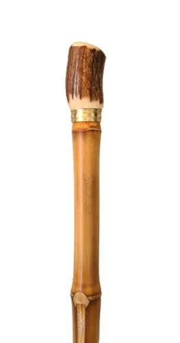 Flanierstock Horn Bambusstock Mit Hirschhorn Und Schmuckband Gehhilfe Gehstock