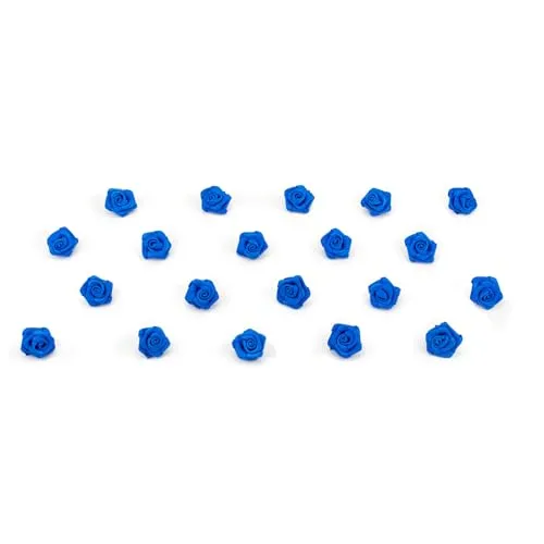 Creativery Satinrosen 15mm 20 Stück - Farbauswahl in 10/15/20/30/60mm - farbecht & waschbar - Kleine Stoffrosen zum Aufnähen - Satin Röschen zum Basteln Nähen Kleben Dekorieren - Blau