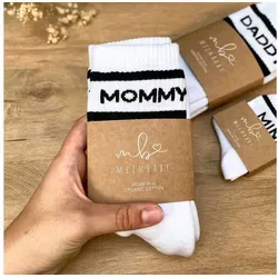 MeinBaby123® Tennissocken Geschenkidee Schwangerschaft & Geburt, Geschenk frischgebackene Mama (Set, 1 Paar Socken inkl. Baumwollsäckchen und Karte) Baby Geschenk, Mama Socken Mommy (39-42)