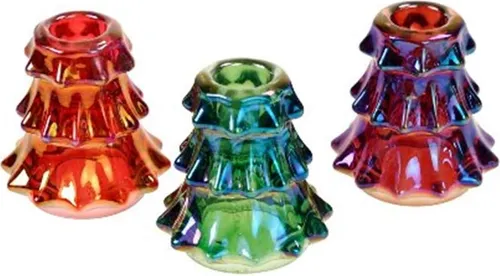 Kerzenleuchter Tanne 3er Set Glas irisierend Weihnachtsdeko Indoor festlich Deko