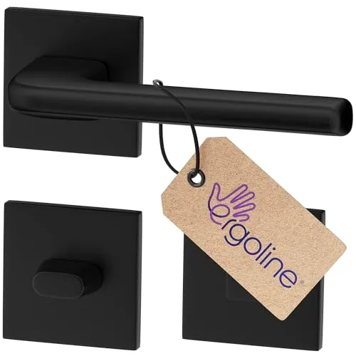 ERGO line Modern Design, Schwarz Türbeschlag DISCO, Türgriff für Badtüren WC Schwarz Matt, Eckig Drückergarnitur, Die ultra-feine Silhouette, Türbeschlag, Türklinke Schwarz, Türdrücker