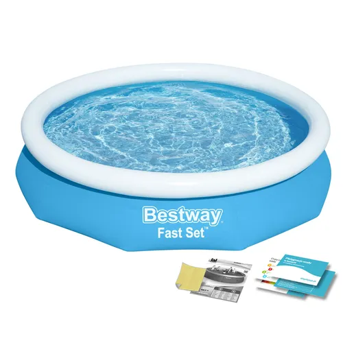 Bestway Fast Set Pool - 396 x 84 cm, rund mit Filterpumpe, selbstaufbauend und langlebig in eleganter Rattan-Optik