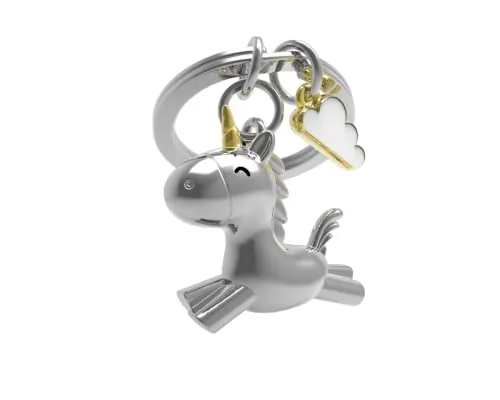 O meta[l]morphose METALMORPHOSE - 3D Metall Schlüsselanhänger Einhorn - Charm Schlüsselanhänger Wolke - Geschenk für Kinder und Erwachsene - MTM119-01