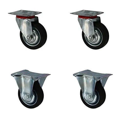 Set 75 mm Vollgummirollen Transportrollen 2x Bockrolle + 2x als Lenkrolle