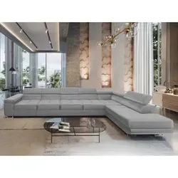 NEXT COLLECTION Ecksofa WILD XXL mit Bettkasten, Hohe Metallfüße, verstellbare Kopfstützen, Liegefläche 125x240, Hellgrau, Rechts - Hellgrau