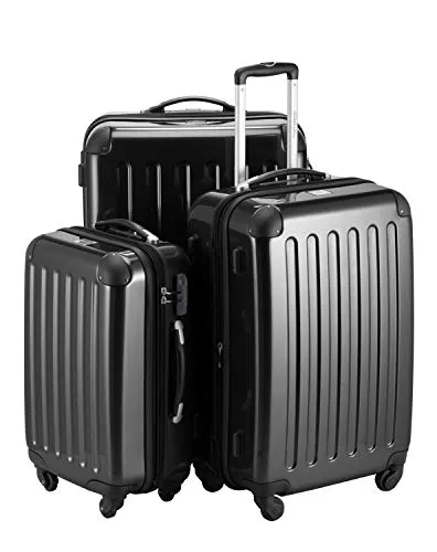 Hauptstadtkoffer - Alex - 3er Koffer-Set Trolley-Set Rollkoffer Reisekoffer Erweiterbar, 4 Rollen, (S, M & L), Schwarz