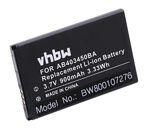 vhbw Akku Ersatz für Samsung AB403450BA, AB403450BC, AB403450BE, AB403450BEC, AB403450BU für Handy Smartphone Telefon (900mAh, 3,7V, Li-Ion)