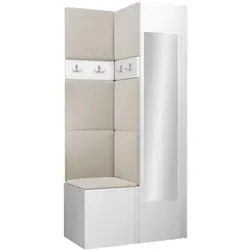 Mirjan24 Garderoben-Set in Weiß und Beige - Praktisches Garderoben-Set aus Holzwerkstoff mit vielseitigen Elementen für jeden Eingangsbereich. Inklusive Schuhschrank, Kleiderschrank mit Spiegel und gepolstertem Wandpaneel für eine stilvolle Aufbewahrungslösung.