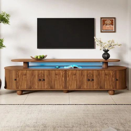 Merax TV Lowboard mit LED-Beleuchtung, Retro Design