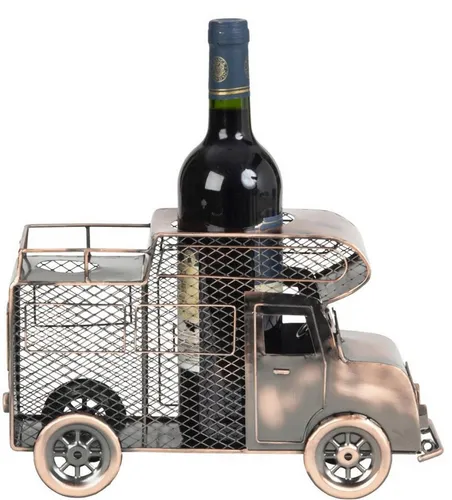Geschenkestadl Weinflaschenhalter Wohnmobil, 32cm - Origineller Weinflaschenhalter im Wohnmobildesign, ideal für Camping-Fans. Mit Platz für Korken als Erinnerungsstück – ein stilvolles Highlight für jedes Zuhause.