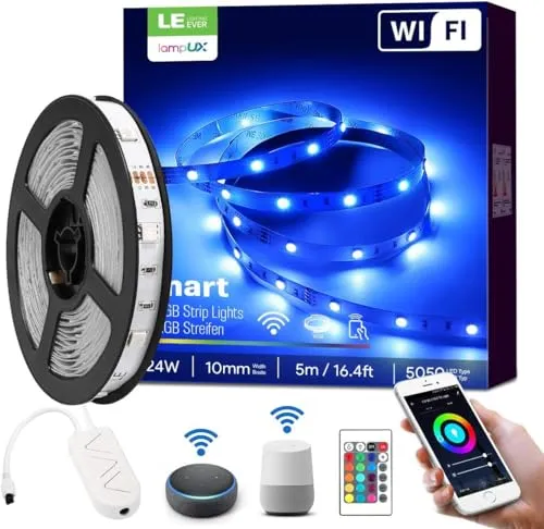 LE LED Strip Alexa, 5M LED Streifen, IP20 Smart LED Leiste inkl. Fernbedienung, Bluetooth WiFi 5050 LED Band Lichterkette für Haus,Küche,Party,TV, Lichtband Kompatibel mit Alexa, Google Home