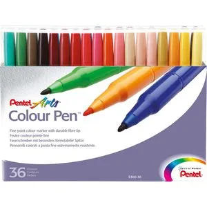 Pentel Filzstifte Sign Pen Colour Pen S360-36, 0,6mm - Schreibutensilien im Etui mit 36 Farben, lichtecht und auswaschbar – ideal für kreative Projekte und Illustrationen.
