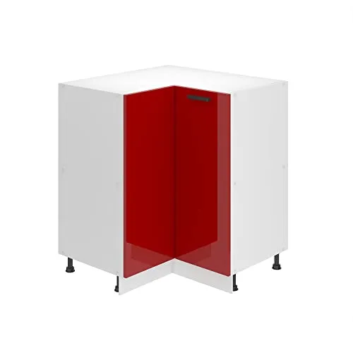 Belini Küchenunterschrank 90 cm, Rot Hochglanz - Küchenunterschrank ohne Arbeitsplatte, mit Super-Soft-Touch-System für sanftes Schließen und langlebiger Hochglanzbeschichtung für optimalen Schutz gegen Kratzer und Verfärbungen.