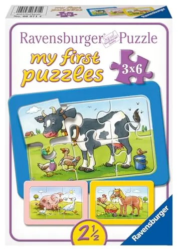 Ravensburger Puzzle Gute Tierfreunde 3 x 6 Teile - 3 Rahmen-Puzzles mit je 6 Teilen, ideal für Kinder ab 2 Jahren. Fördert spielerisch die Feinmotorik und das Erkennen von Tieren.