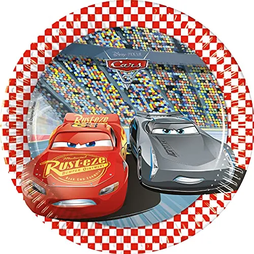 Procos 93489 - Party-Teller Cars 3, Größe 20 cm, 8 Stück, Einwegteller aus Papier, Kindergeburtstag, Party-Geschirr, FSC® Mix