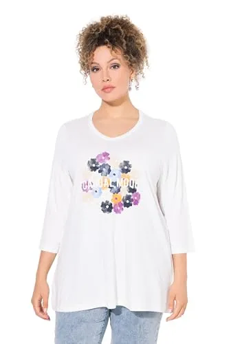 Ulla Popken T-Shirt Blüten Classic V-Ausschnitt 3/4-Arm - T-Shirt in Classic Fit aus extraweichem Cupromix-Jersey mit floralem Design. V-Ausschnitt und 3/4-Ärmel sorgen für lässigen Komfort, ideal für jeden Anlass.