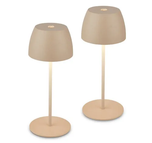 Briloner Leuchten Tischleuchte 2x LED Akku Tischlampe kabellos Beige 20cm Innen/Außen, Dimmfunktion, LED fest integriert, 2700K - Extra-Warmweiß, 2x Tischlampe kabellos 20x8cm Beige 2,5W Wohnzimmer Outdoor