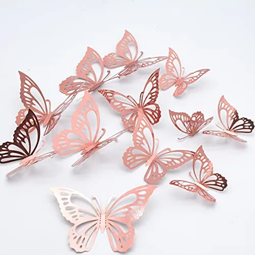 Schmetterling Wandaufkleber 3D, CAYUDEN 24pcs DIY Schmetterling Kombination Hohle Schmetterlingsaufkleber Wandaufkleber Dekor Dekoration Aufkleber für Mädchen Raumdekoration Fenster, Kühlschrank