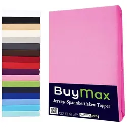 Buymax Spannbettlaken Topper, Spannbetttuch für Topper bis 12 cm Höhe, 100% Baumwolle Jersey, Jersey, Gummizug: Rundumgummi, (1 Stück), Pflegeleicht und Atmungsaktiv, in Verschiedenen Farben und Größen rosa 160 cm x 200 cm