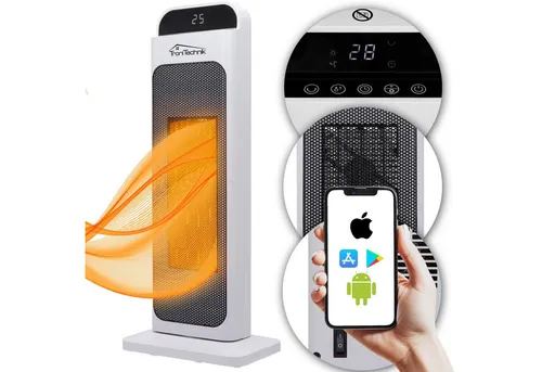TroniTechnik Heizlüfter Turmheizer PTC-02 - Heizlüfter mit Keramik-Heizelement, 2000 W Leistung, WIFI-Funktion und Fernbedienung für optimalen Komfort. Ideal für schnelle Heizungen in Wohnräumen.