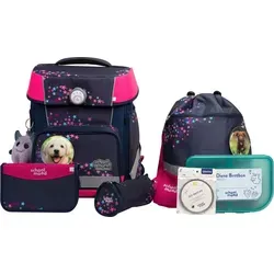 Schulranzen SCHOOL-MOOD Champion Maxx Pro - Ergonomischer Schulranzen mit patentiertem Höhenverstellsystem 'Grow with you', ideal für Kinder von 1 m bis 1,50 m. 7-teiliges Set mit hochwertigem Zubehör und wasserabweisendem Material für optimalen Schutz.