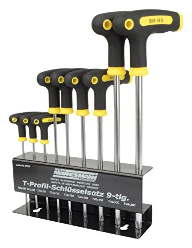 Brüder Mannesmann T-Profil Schlüsselsatz 9-teilig M18166 - Schraubenschlüssel-Set mit 9 T-Profilen, ideal für präzise Arbeiten und vielseitig einsetzbar in Werkstatt und Haushalt.