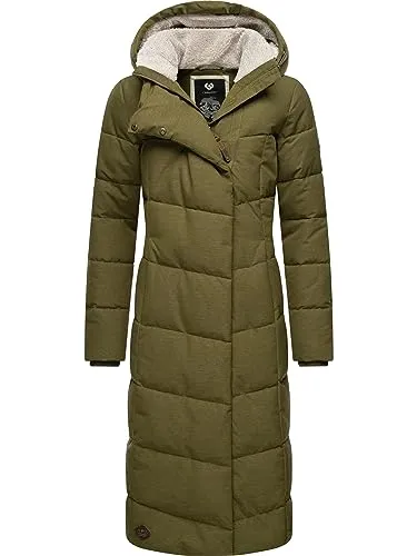 Ragwear Damen Wintermantel Pavla Long Intl Light Olive 5XL - Modischer, warmer Steppmantel mit Kapuze von Ragwear. Wasserdicht und winddicht, ideal für kalte Tage. Der taillierte Schnitt sorgt für eine schmeichelhafte Passform und hohen Tragekomfort.