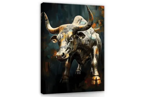 Wallarena Leinwandbild Stier Geld Kunst Abstrakt Wohnzimmer Schlafzimmer XXL Wandbild Modern, Motivation (Einteilig, 1 St), Wandbilder Leinwandbilder Leinwand Bilder Bild Groß Aufhängefertig
