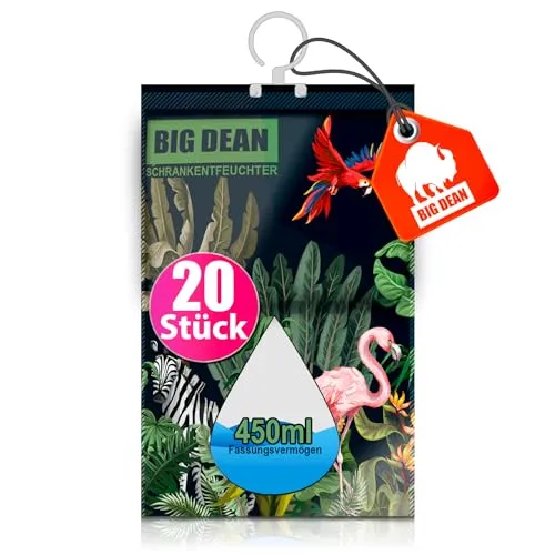 BigDean 20er Pack XL Luftentfeuchter - Effektiver Feuchtigkeitsschutz ohne Strom - Luftentfeuchter für Schränke, absorbiert bis zu 450ml Wasser pro Beutel und schützt vor Schimmelbildung. Ideal für vielseitige Anwendungen in Wohnräumen, Wohnmobilen und mehr.