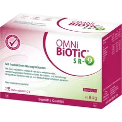 Omni-Biotic Sr-9 84 G - Nahrungsergänzungsmittel zur Unterstützung der Darmflora, enthält 9 hochwertige Bakterienstämme und ist gluten- sowie laktosefrei, ideal für empfindliche Personen.