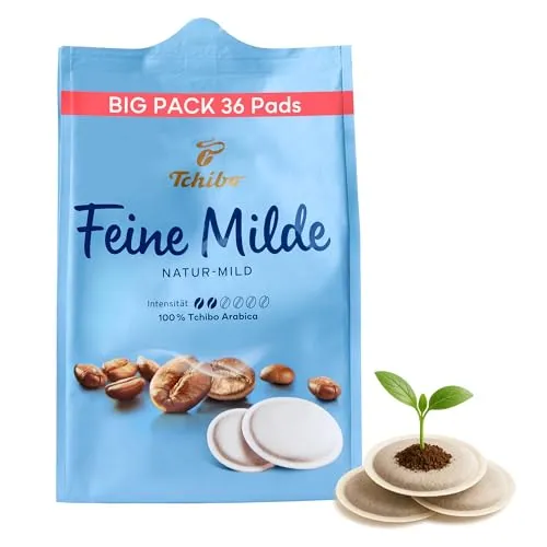 Tchibo Feine Milde Pads - 36 Pads, Intensität 2/6 - Kaffeekapseln & Pads mit mildem und fein-aromatischem Geschmack, 100% Tchibo Qualität, ideal für alle Pad-Maschinen, umweltfreundlich aus kompostierbarem Material.