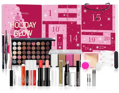 Adventskalender 2025 Makeup Set 24 Lippenstift Wimpern mehrfarbig#F