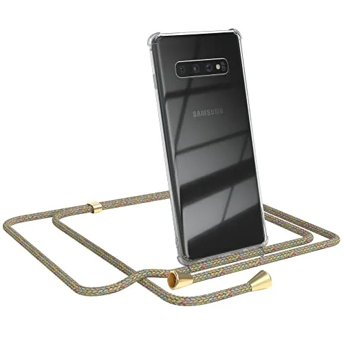 EAZY CASE Handykette kompatibel mit Samsung Galaxy S10 Plus mit Umhängeband, Handykordel mit Schutzhülle, Silikonhülle, Hülle mit Band, Stylische Kette mit Hülle für Smartphone, Rainbow