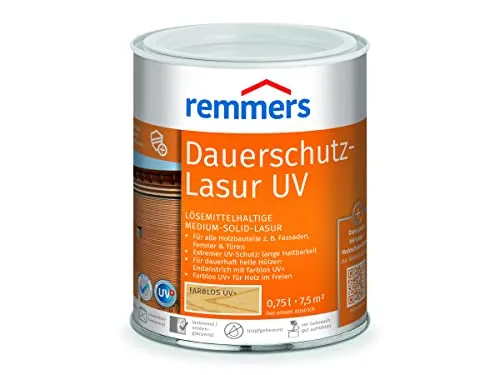 Remmers Holzschutzlasur Dauerschutz-Lasur UV ebenholz 0,75 Liter - Hochwertige Holzlasur für außen mit starkem UV-Schutz, ideal für Fenster, Türen und Zäune. Wetterbeständig, schmutzabweisend und pflegeleicht – schützt Ihr Holz langfristig.
