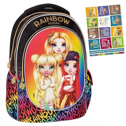Goldkids Rucksack - Schulrucksack für Teenager mit Rainbow High Golden - Tagesrucksäcke mit ergonomischem Design für hohen Tragekomfort und Unterstützung der Körperhaltung, ideal für Schule und Freizeit.