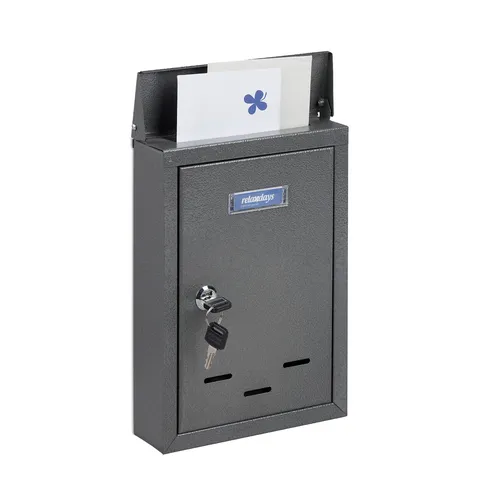relaxdays Briefkasten mit Namensschild, grau - Platzsparend und sicher - Briefkästen mit kompakten Maßen, ideal für wenig Platz. Ausgestattet mit Zylinderschloss und Sichtschlitzen, um jederzeit den Posteingang zu überprüfen.