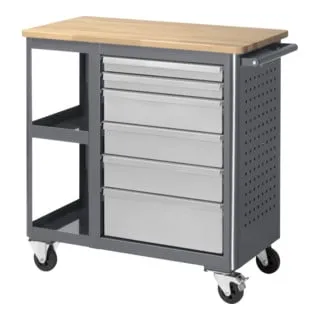 STIER Fahrbare Werkbank mit 6 Schubladen - Werkzeugschränke mit 6 Schubladen und 2 Fachböden, ideal für Profis. Hochwertige Schubladen mit 65% Auszug und Zentralverschluss für maximale Sicherheit und Ergonomie.