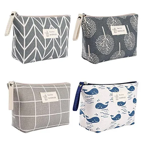 Kosmetiktasche Segeltuch Multifunktionale Makeup Tasche Reise Kosmetiktaschen Tragbare Verfassungsbeutel Waschtasche Münzbeutel mit Reißverschluss für Kosmetika Kleingeld Karten 4 Stück
