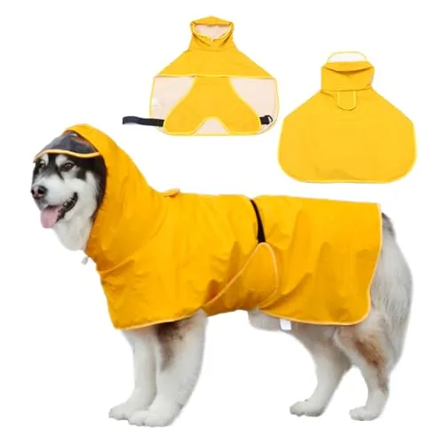 WUFENG Hunderegenmantel, Regenmantel Hund Wasserdicht mit Transparenter Kapuze, Verstellbarer Hals und Bauch, für Große, Mittelgroße und Kleine Hunde (Eigelbmann, 7XL)