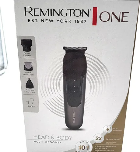 Remington ONE Multi-Haarschneidemaschine & Barttrimmer - Gesichtshaartrimmer mit 10 Aufsteckköpfen, 60 Minuten Betriebszeit und 100% wasserdicht – ideal für vielseitige Pflege von Kopf bis Fuß.
