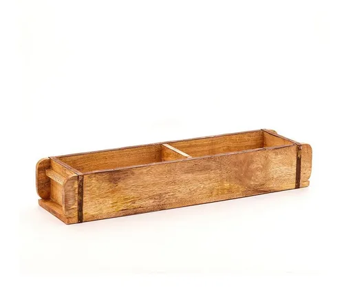 Die Stadtgärtner Aufbewahrungsbox Ziegelform aus Holz mit Metallbeschlägen & zwei Kammern, 50x14x10 cm