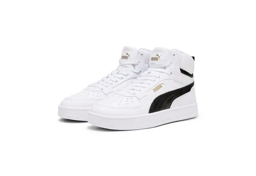 PUMA Unisex Kinder Caven 2.0 Mid Jr Sneaker - Sneaker für Kinder mit mittelhohem Schaft, erhöhtem Komfort durch die Zwischensohle und stylischem PUMA Branding in Puma White und Black Gold.