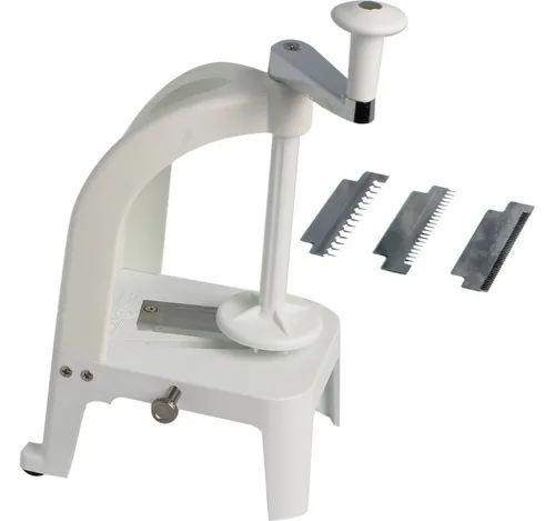 Benriner Küchenreibe Spiralschneider BN-8/W - Universalreiben mit drei Klingen für vielseitige Gemüseschnitte. Hochwertige Klinge aus rostfreiem Messerstahl, ideal für Profis und einfach zu reinigen.