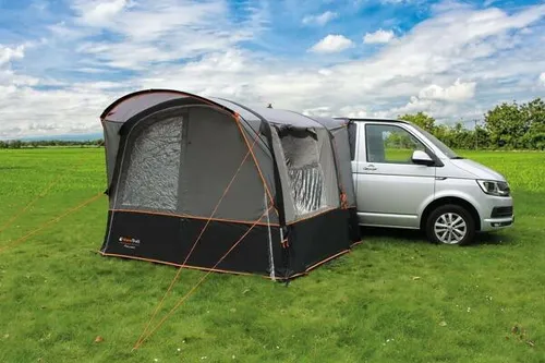 Eurotrail Ancona Air Busvorzelt – Grau/Schwarz - Aufblasbares Vorzelt, freistehend und einfach vom Bus trennbar, mit großer Eingangstür und Fenster für optimale Belüftung und Licht.