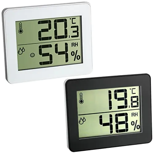 Digitales Thermometer-Hygrometer Ultra-Flat Raumklimakontrolle TFA 30.5027 (2er Set Weiss+schwarz)