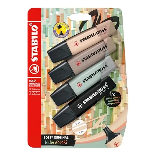 STABILO - Textmarker - BOSS ORIGINAL NatureCOLORS - 4er Blister - beige, warmgrau, grünerde, schwarz