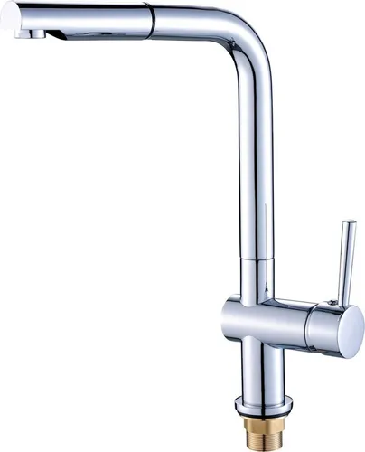 Design Spültischtischarmatur mit ausziehbarem L-Auslauf in Chrom