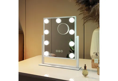 Emke Hollywood Kosmetikspiegel 1x+7X Vergrößerung - Kosmetikspiegel mit 360° Drehbarkeit und 3 Lichtfarben für perfektes Make-up. Ideal für präzise Detailansicht dank 7-facher Vergrößerung und praktischer Memory-Funktion.