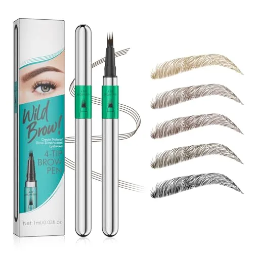 Microblading Augenbrauenstift Wasserfest, Eyebrow Pencil mit 4 Mikrogabelspitzen, Wischfest Augenbrauenstift Härchenzeichnung, Schnelltrocknend, NatüRlicher & FlüSsiger (Dunkelbraun)